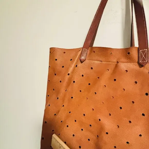 Madewell Bag Womens Size Medium Brown Leather Tote Perforated Transport Shoulder - Picture 4 of 11